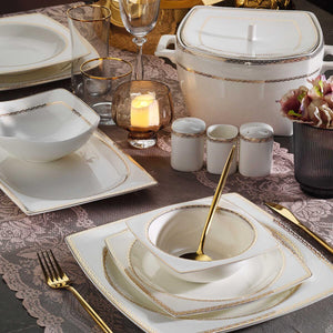 Aryıldız Bone Square Line Gold 60 Piece Dinner Set for 12 Persons - EFENDINA PAZAR - ARYILDIZ - 8690664243329