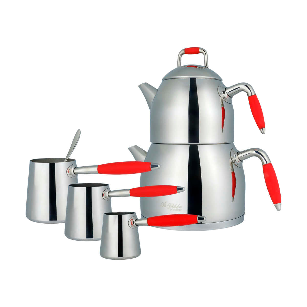 Aryıldız Family Teapot and Coffee Pot Set Red