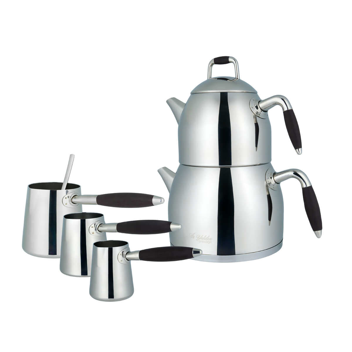 Aryıldız Family Teapot and Coffee Pot Set Dark Plum