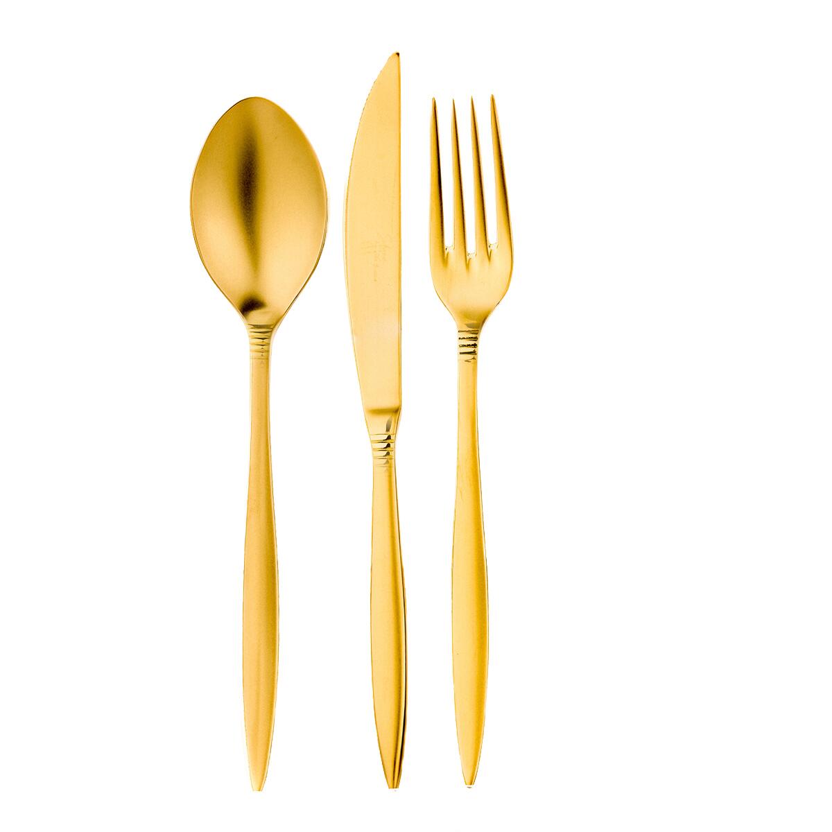 Aryıldız Linea 24 Piece Fork Spoon Knife Set Matte Gold