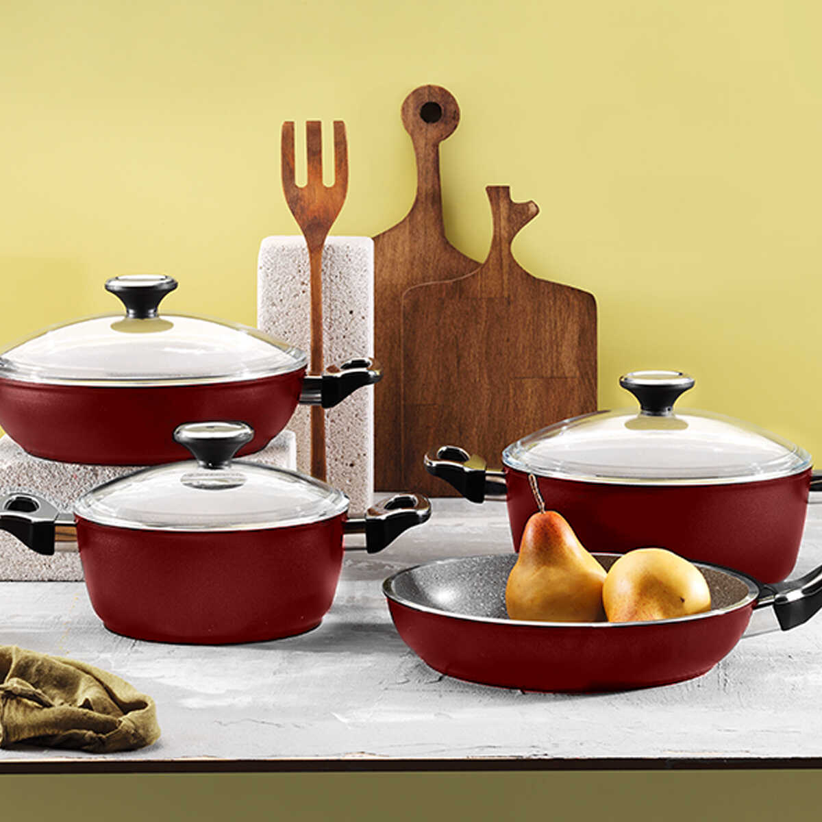 Aryıldız Monaco 7 Piece Cookware Set Red - EFENDINA PAZAR - ARYILDIZ - 8690664251614