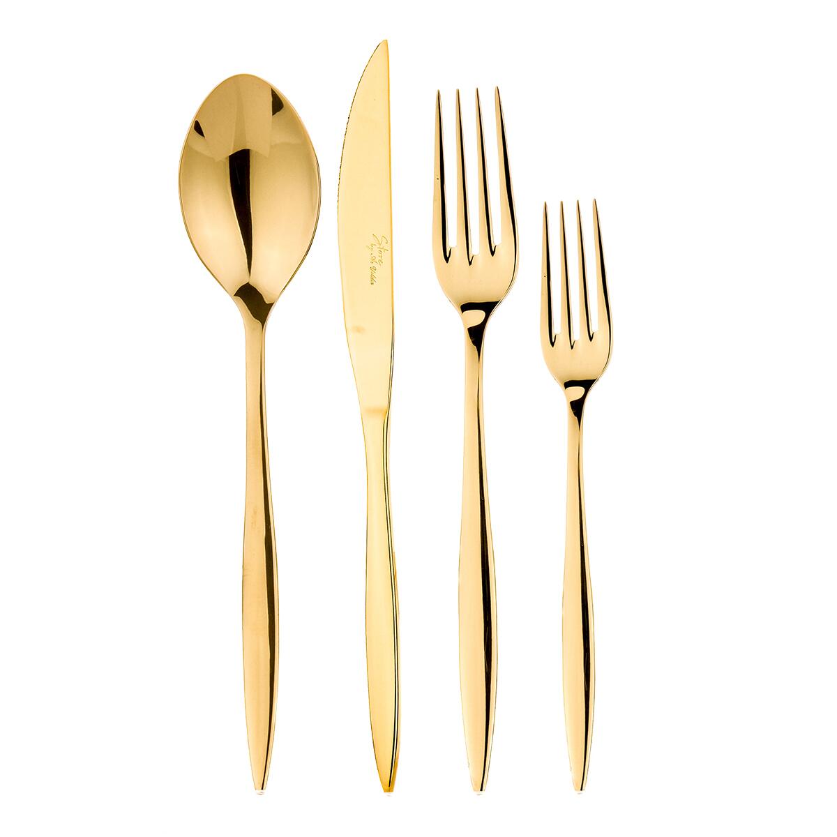 Aryıldız Noble 24 Piece Fork Spoon Knife Set Shiny Gold