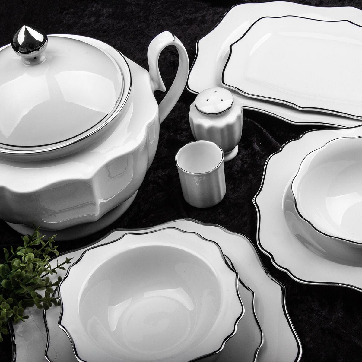 Aryıldız Silver Porcelain 60 Piece Dinner Set