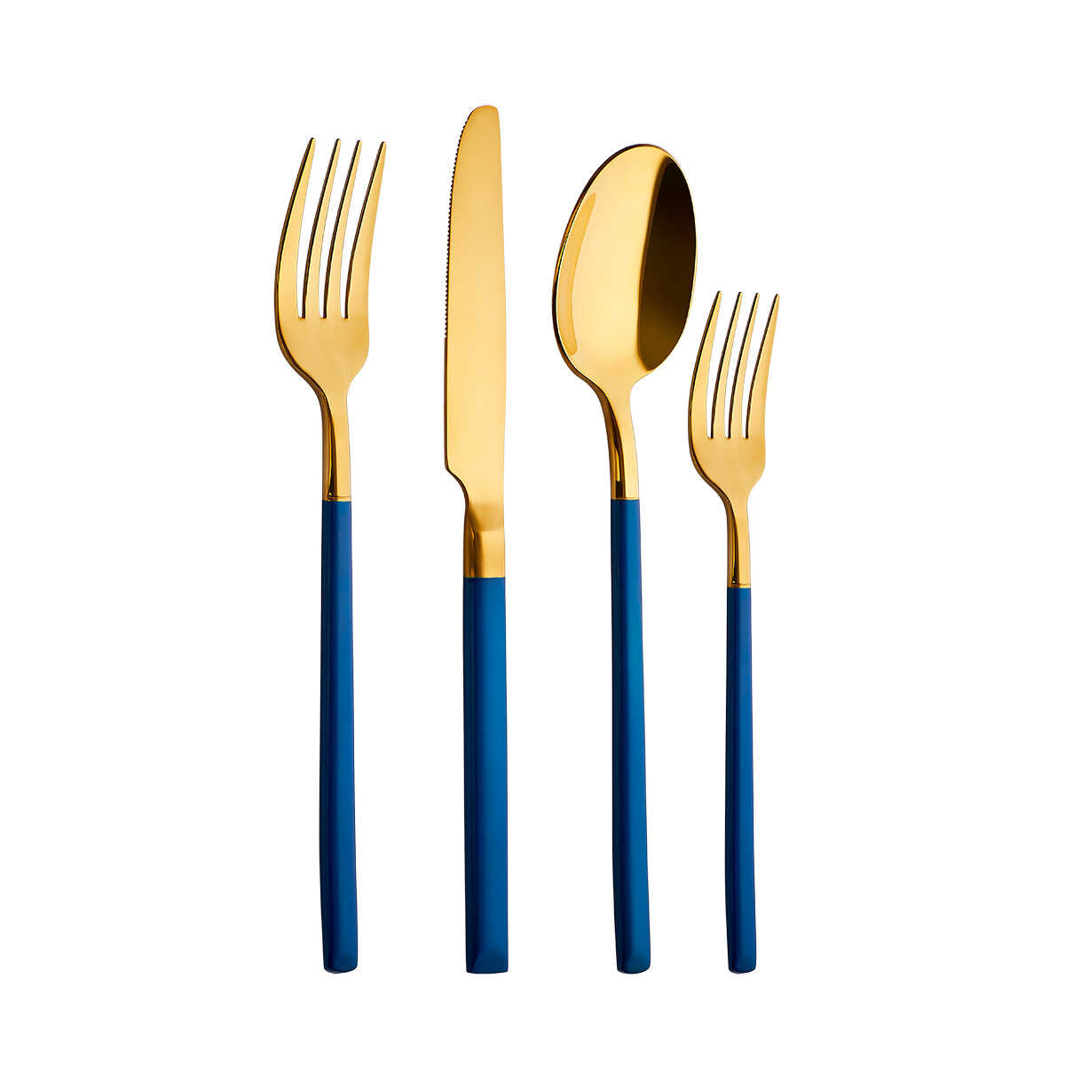 طقم أدوات المائدة برستيج  باللون الأزرق الداكن والذهبي 24 قطعة