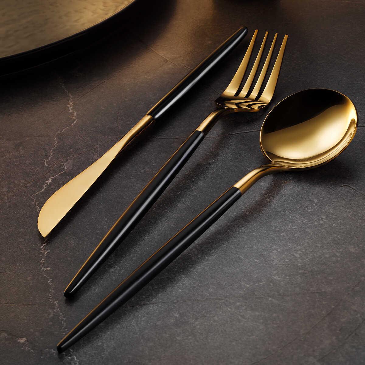 Aryıldız Versay Black Gold 36 Piece Cutlery Set for 6 Persons