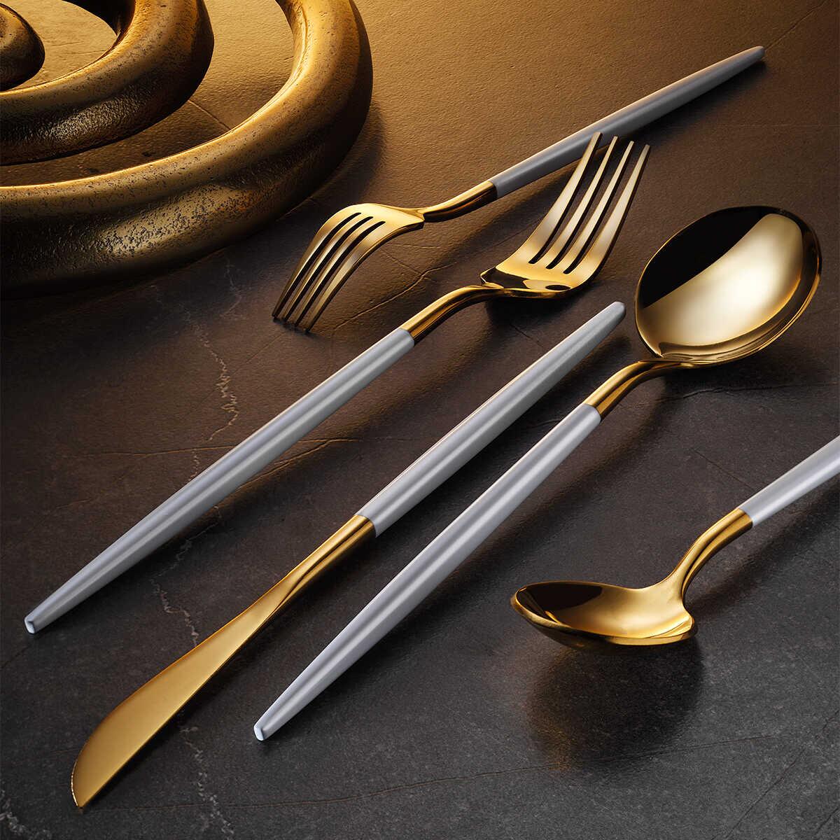 Aryıldız Versay White Gold 36 Piece Cutlery Set for 6 Persons