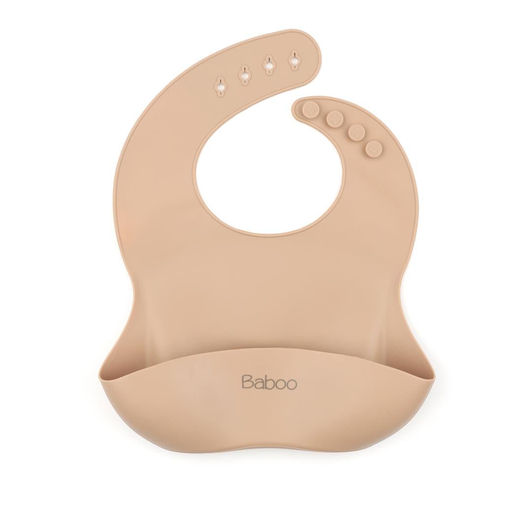 Baby Bib with Silicone Pocket Beige - EFENDINA PAZAR - BABOO - 8682291509626