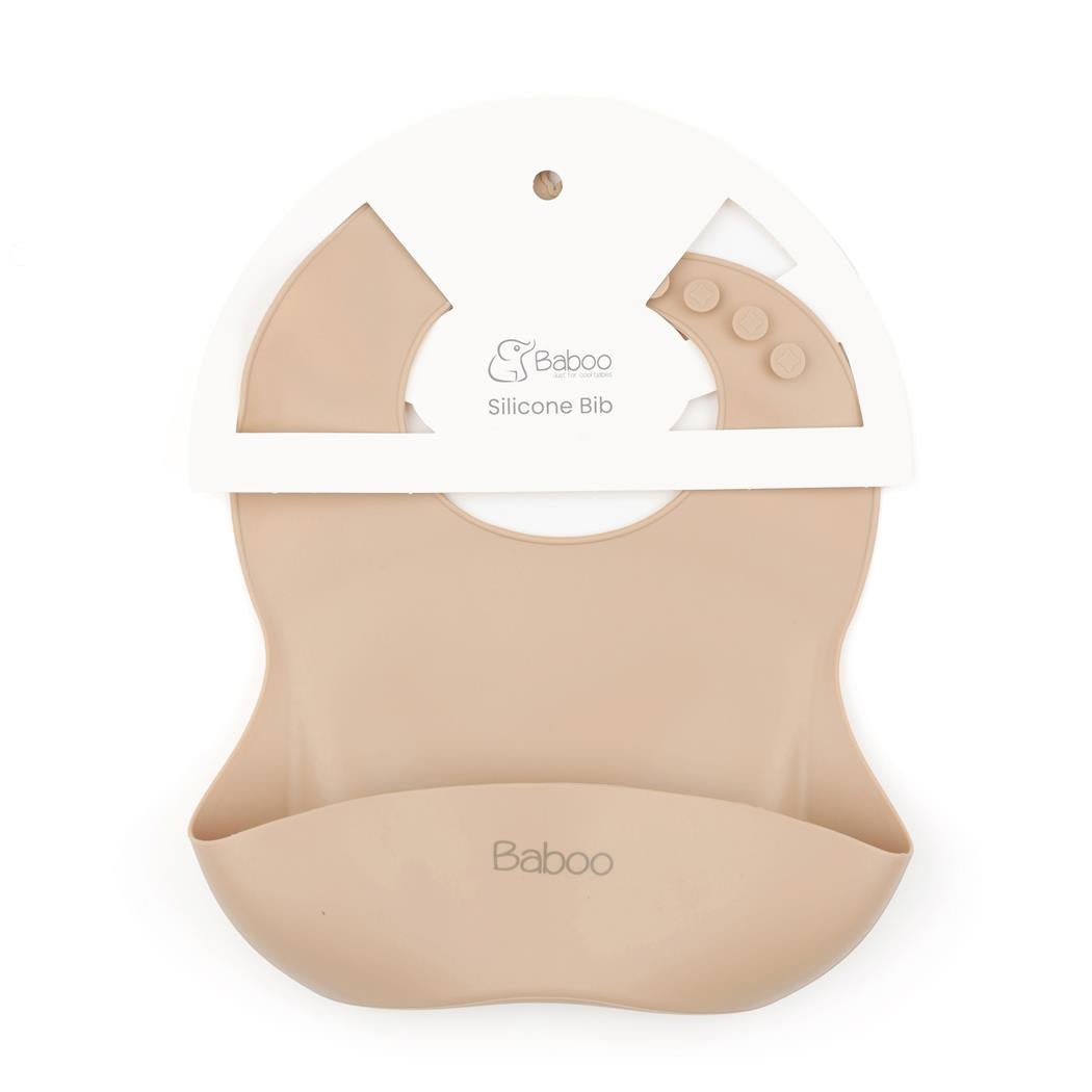 Baby Bib with Silicone Pocket Beige - EFENDINA PAZAR - BABOO - 8682291509626