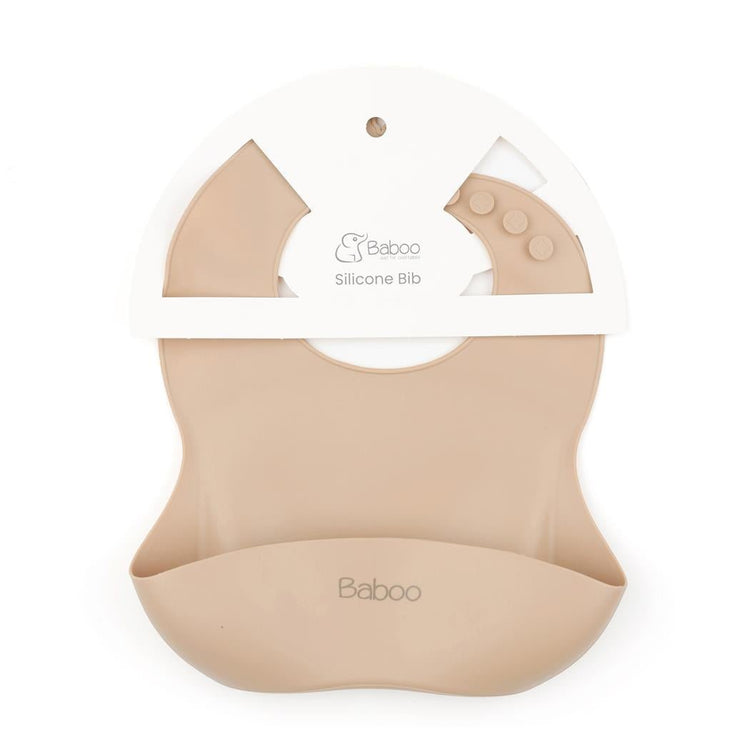 Baby Bib with Silicone Pocket Beige - EFENDINA PAZAR - BABOO - 8682291509626