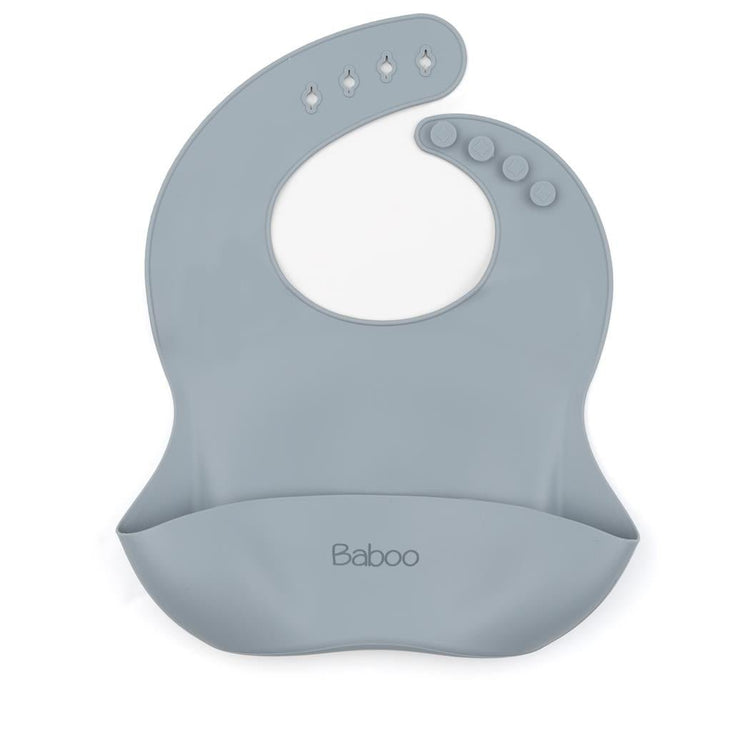 Baby Bib with Silicone Pocket Gray - EFENDINA PAZAR - BABOO - 