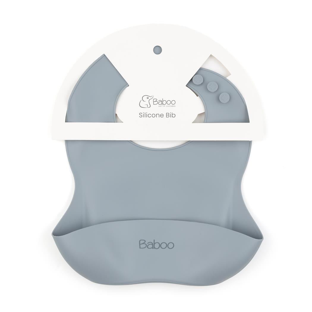 Baby Bib with Silicone Pocket Gray - EFENDINA PAZAR - BABOO - 