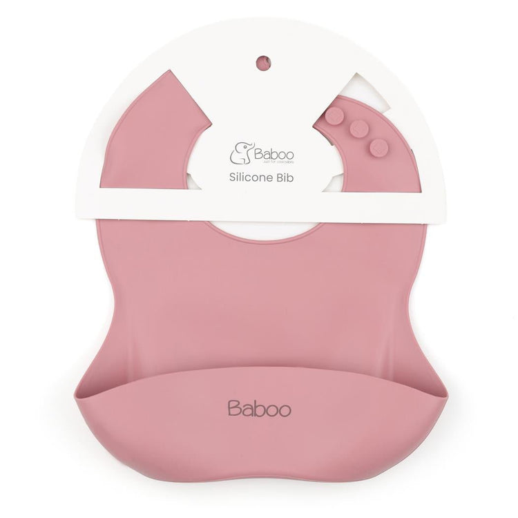 Baby Bib with Silicone Pocket Pink - EFENDINA PAZAR - BABOO - 8682291505536