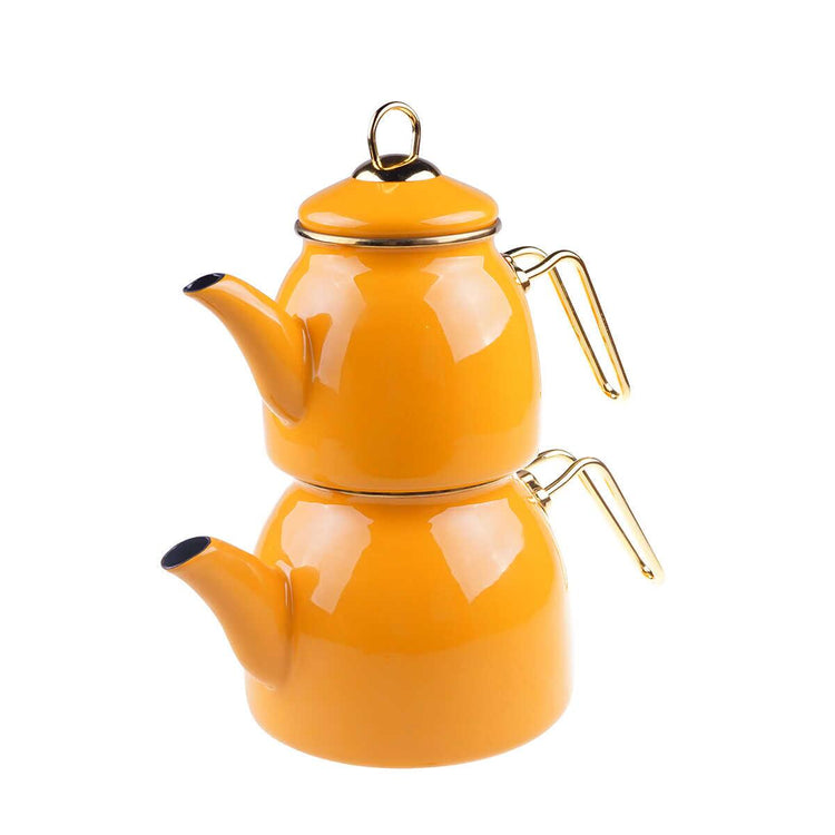 Taşev Bambum Sultan Enamel Teapot Set Mustard