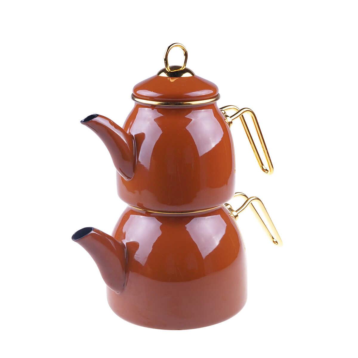 Taşev Bambum Sultan Enameled Teapot Set Brown