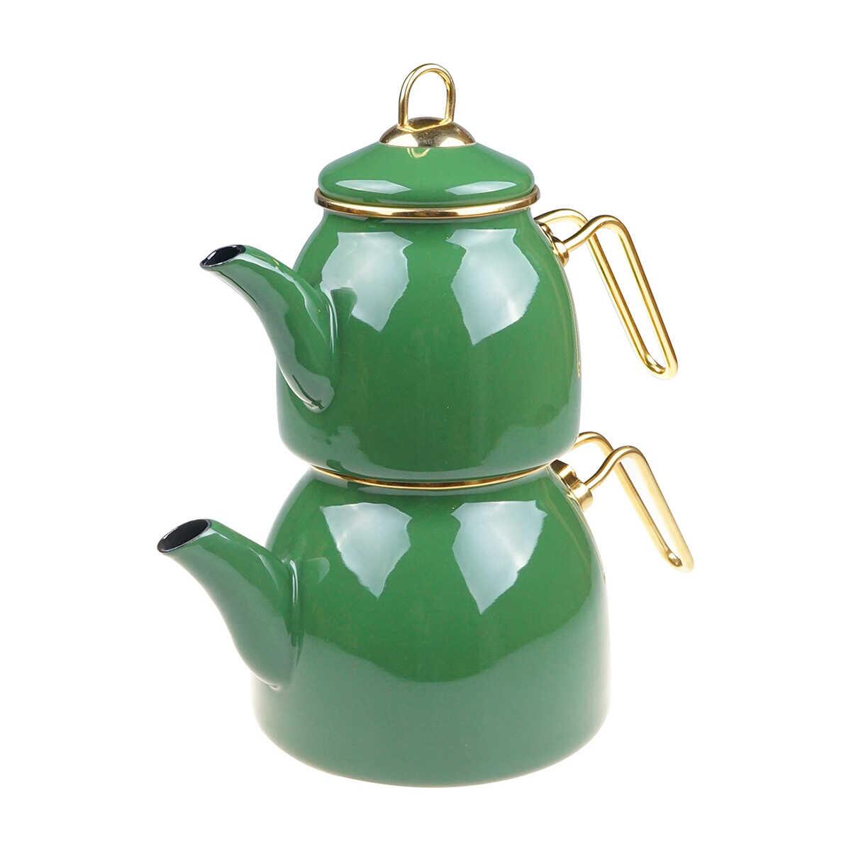 Taşev Bambum Sultan Enamel Teapot Set Green