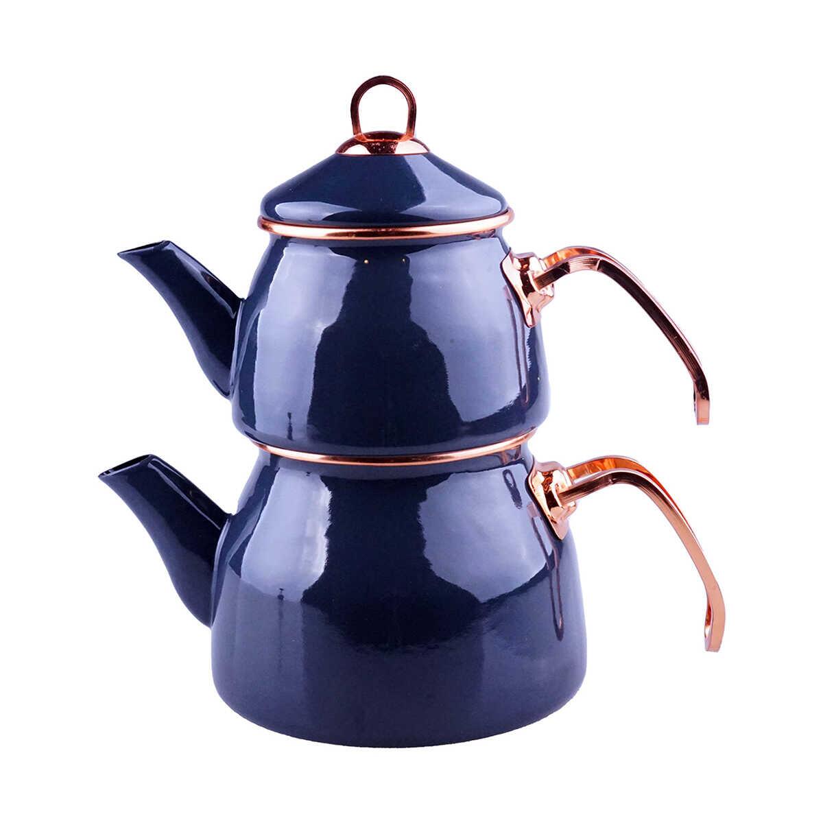 Taşev Bambum Sultan Enamel Teapot Set Navy Blue