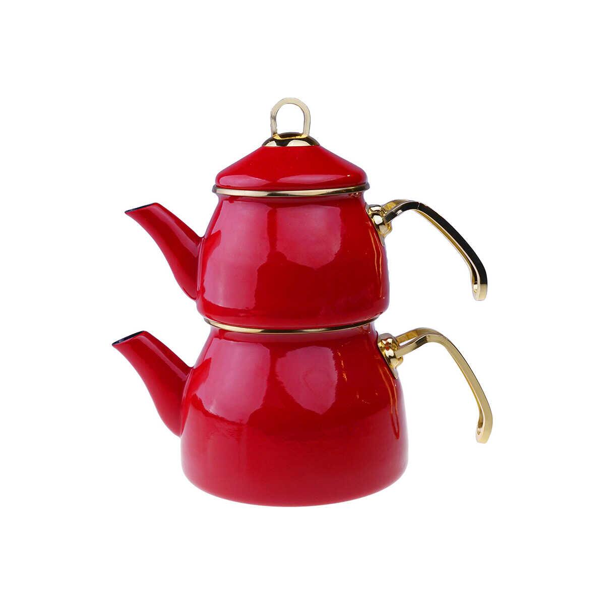 Taşev Bambum Sultan Enamel Teapot Set Red