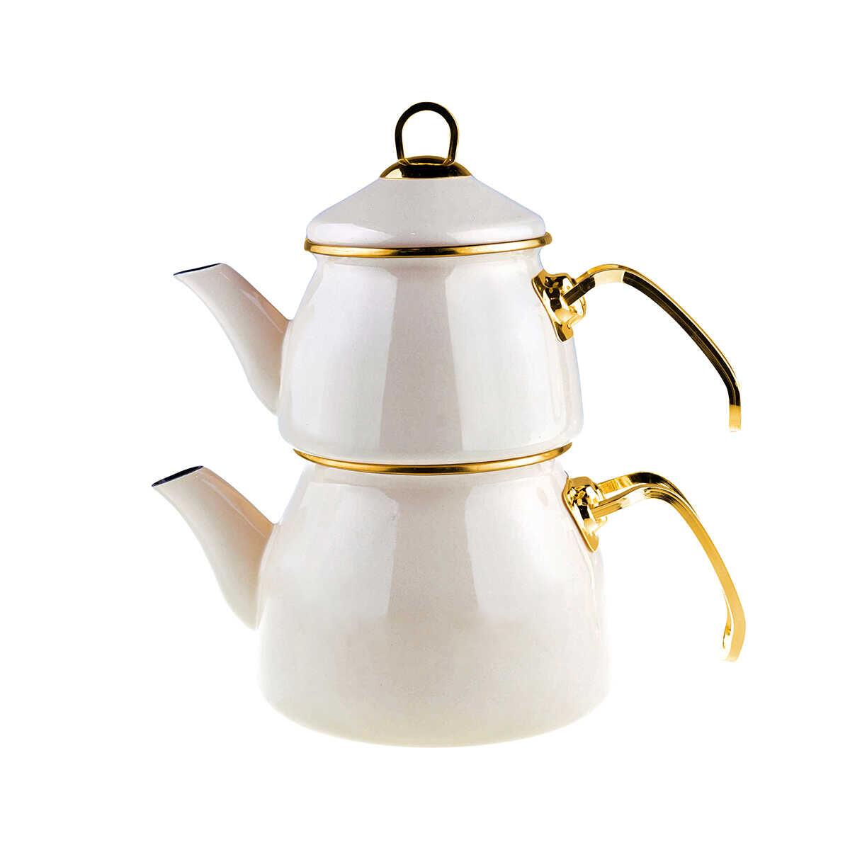 Taşev Bambum Sultan Enamel Teapot Set Cream