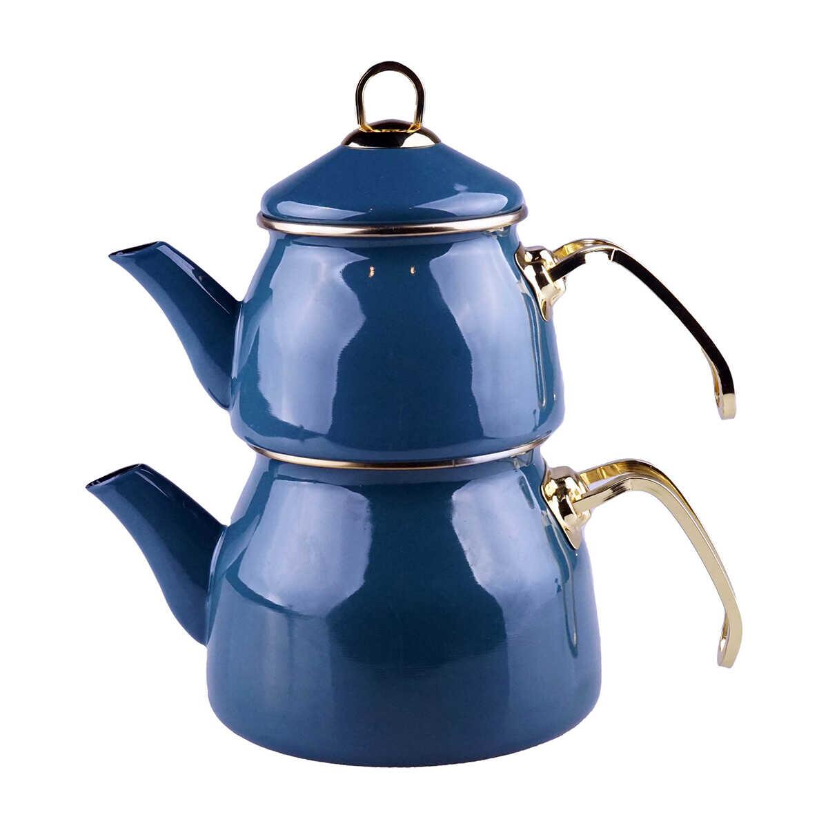 Taşev Bambum Sultani Enamel Teapot Set Blue
