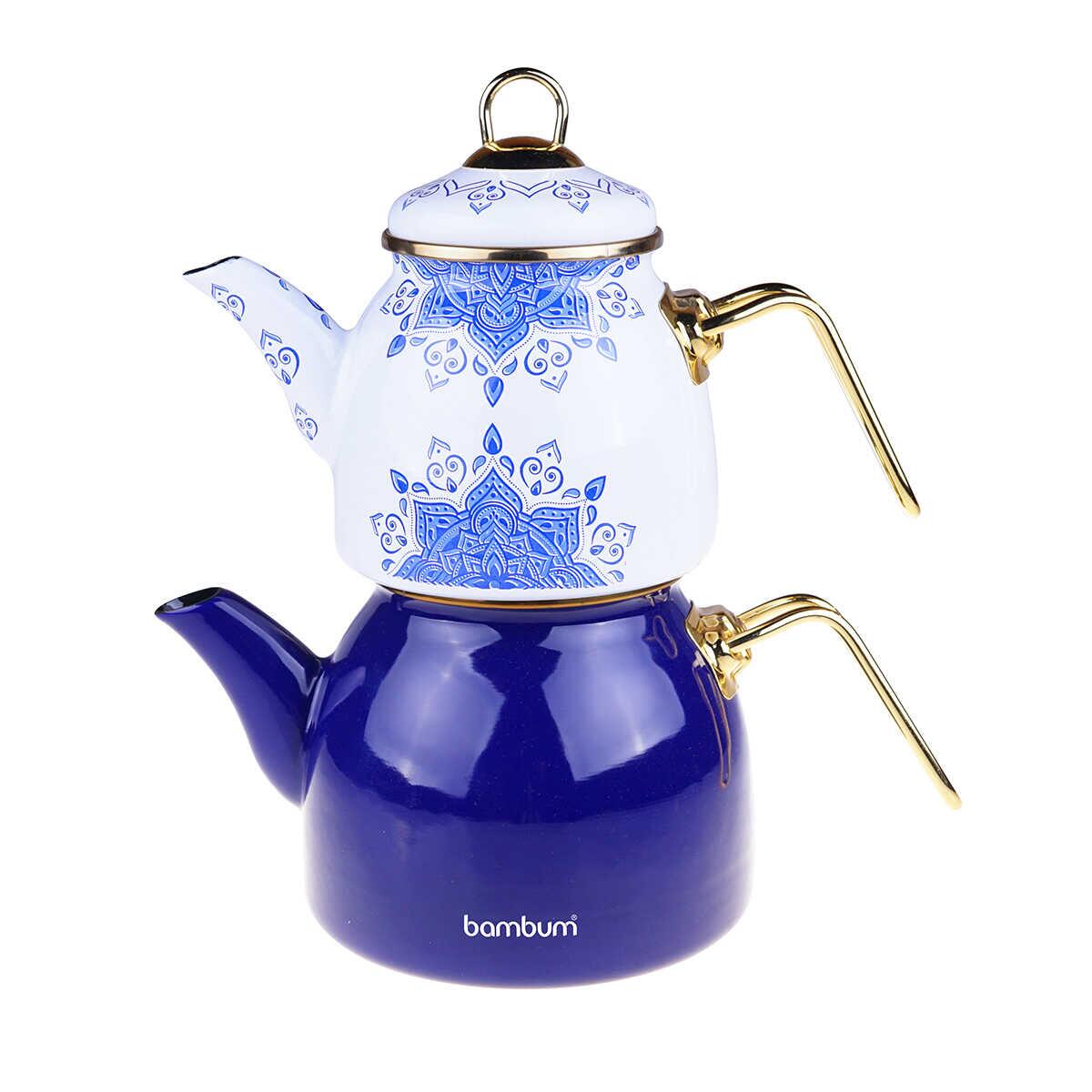 Taşev Bambum Unique Enamel Teapot Navy Blue
