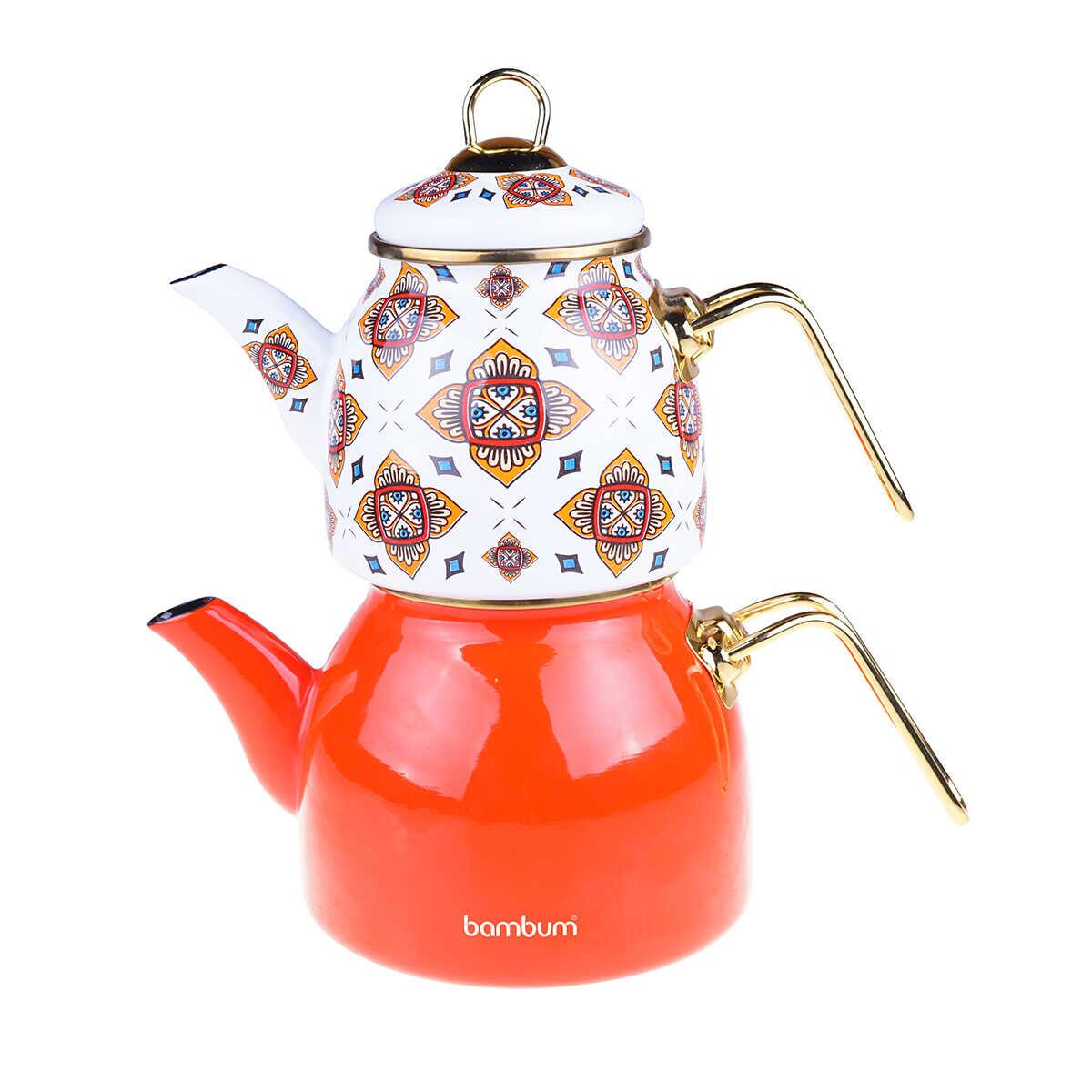 Taşev Bambum Unique Enamel Teapot Orange