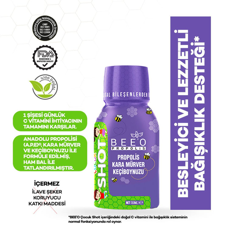 Beeo Propolis Black Elderberry Kids Shot 50 ml - EFENDINA PAZAR - beeo - 