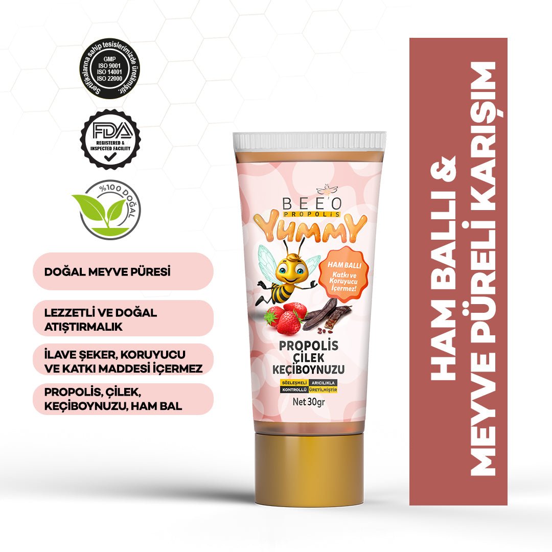 Beeo Yummy Propolis Strawberry Carob 12 Pack - EFENDINA PAZAR - beeo - 8681644701465