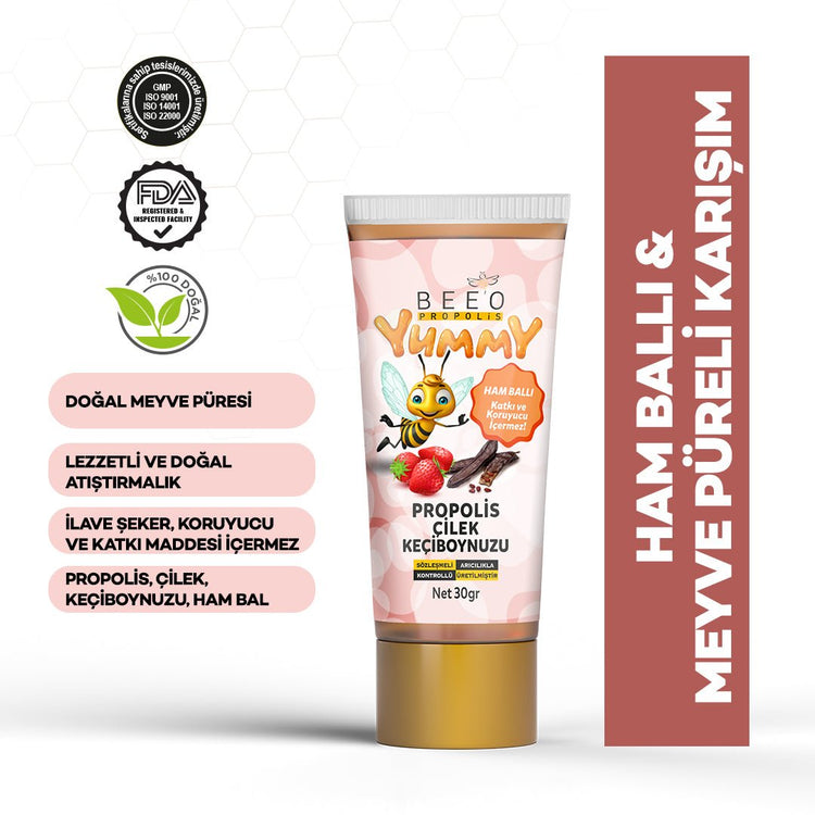 Beeo Yummy Propolis Strawberry Carob 12 Pack - EFENDINA PAZAR - beeo - 8681644701465