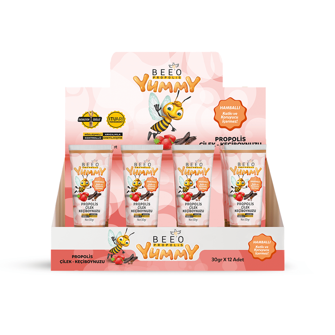Beeo Yummy Propolis Strawberry Carob 12 Pack - EFENDINA PAZAR - beeo - 8681644701465