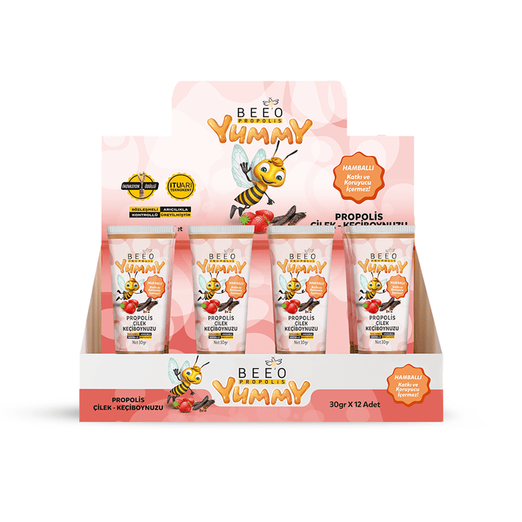 Beeo Yummy Propolis Strawberry Carob 12 Pack - EFENDINA PAZAR - beeo - 8681644701465