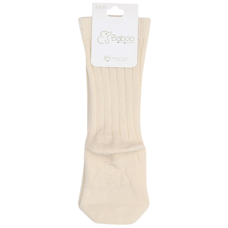 Below Knee Short Organic Cotton Baby and Kids Socks Cream - EFENDINA PAZAR - BABOO - 8682291511032