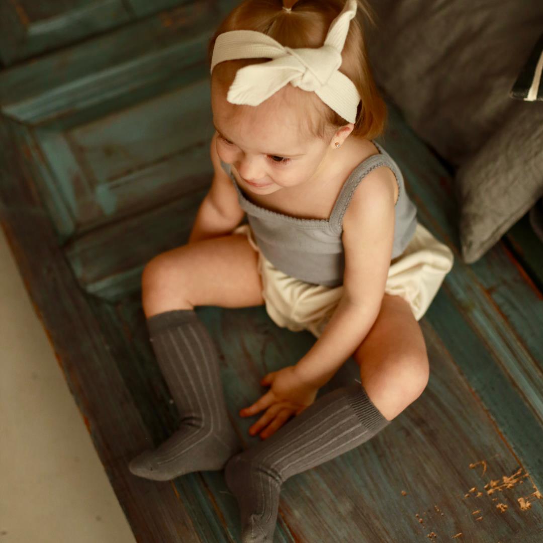 Below Knee Short Organic Cotton Baby and Kids Socks Gray - EFENDINA PAZAR - BABOO - 8682291510998