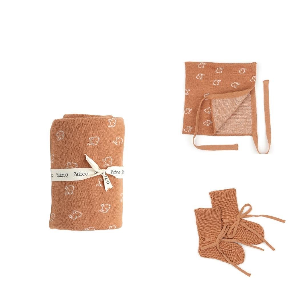 Blanket Beanie Booties Gift Set Brown - EFENDINA PAZAR - BABOO - 8691810009288