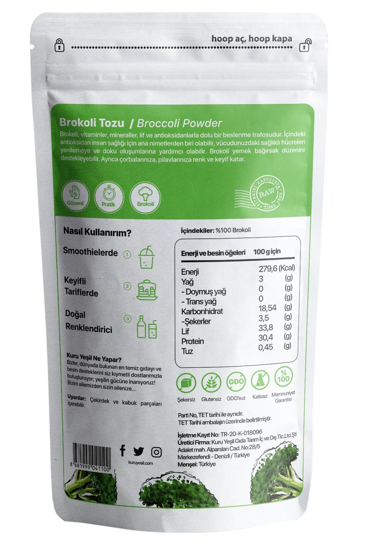 Kuru Yeşil Local Garlic Powder 100 g and Local Broccoli Powder 100 g