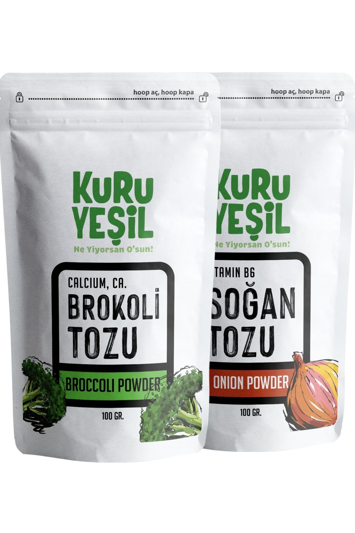 Kuru Yeşil Local Onion Powder 100 g and Local Broccoli Powder 100 g