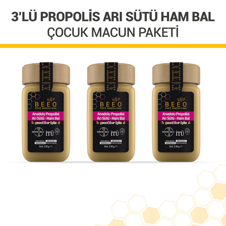 Beeo 3 Propolis Royal Jelly Raw Honey Child Paste Package