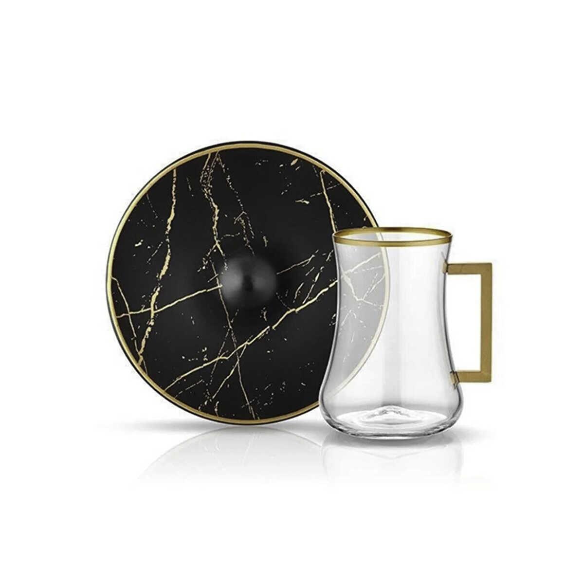 Collection Dervish Marble Black Gold 12 Piece Tea Set for 6 People - EFENDINA PAZAR - KOLEKSIYON - 8681105808153