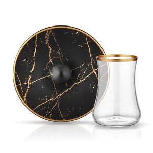 Collection Dervish Tea Set Marble Black 12 Pieces - EFENDINA PAZAR - KOLEKSIYON - 8681105808115