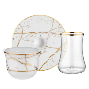 Dervish Marble 12 Piece Tea Set and Gawa 6 Piece Coffee Set - EFENDINA PAZAR - KOLEKSIYON - 8682408809366