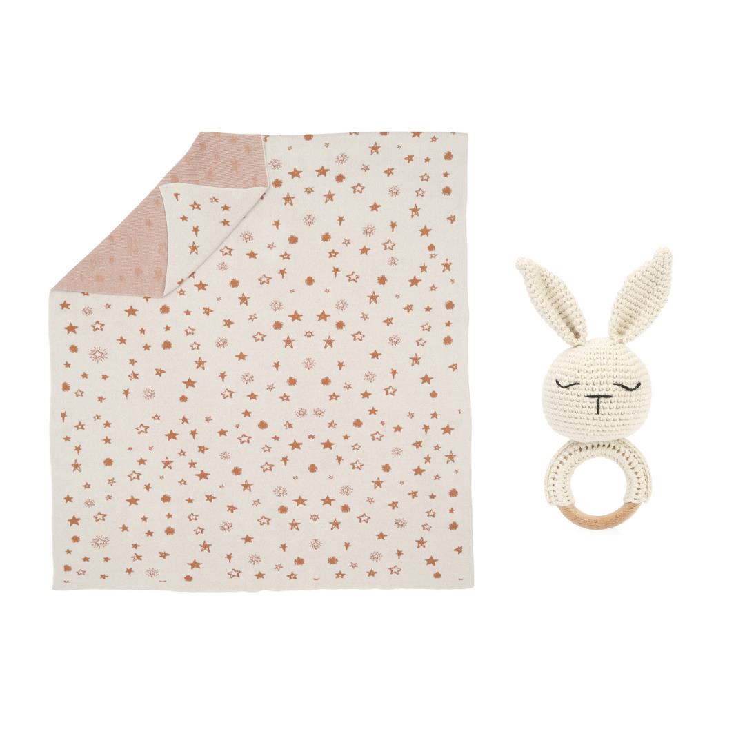 Patterned Blanket Ring Rabbit Set 