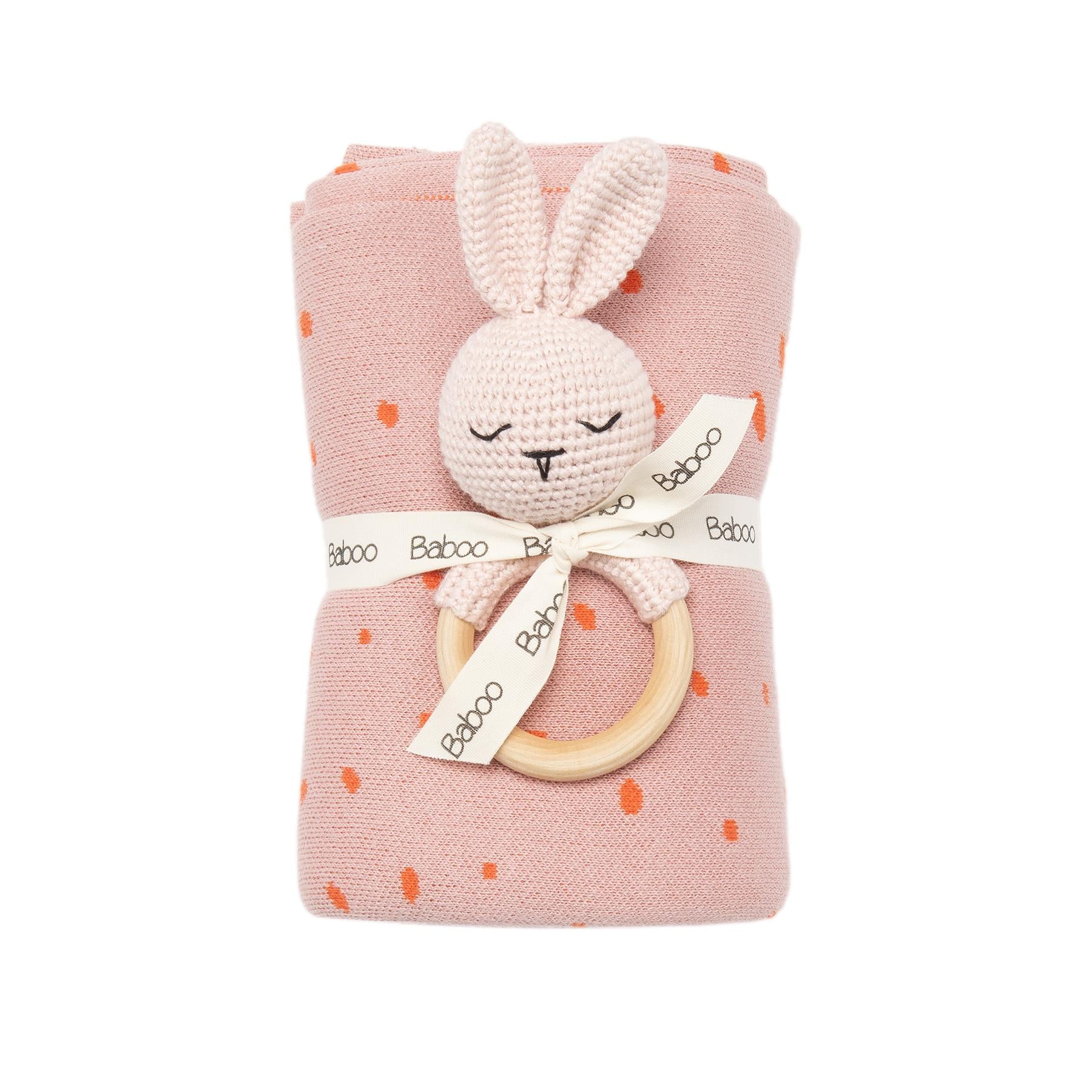Patterned Blanket Ring Rabbit Set Pink