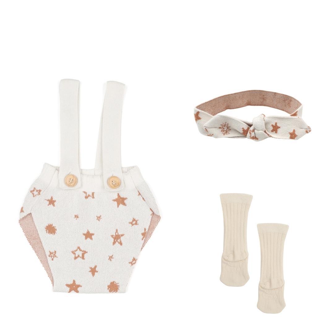 Patterned Underpants Overalls Hair Band Socks Gift Set Cream