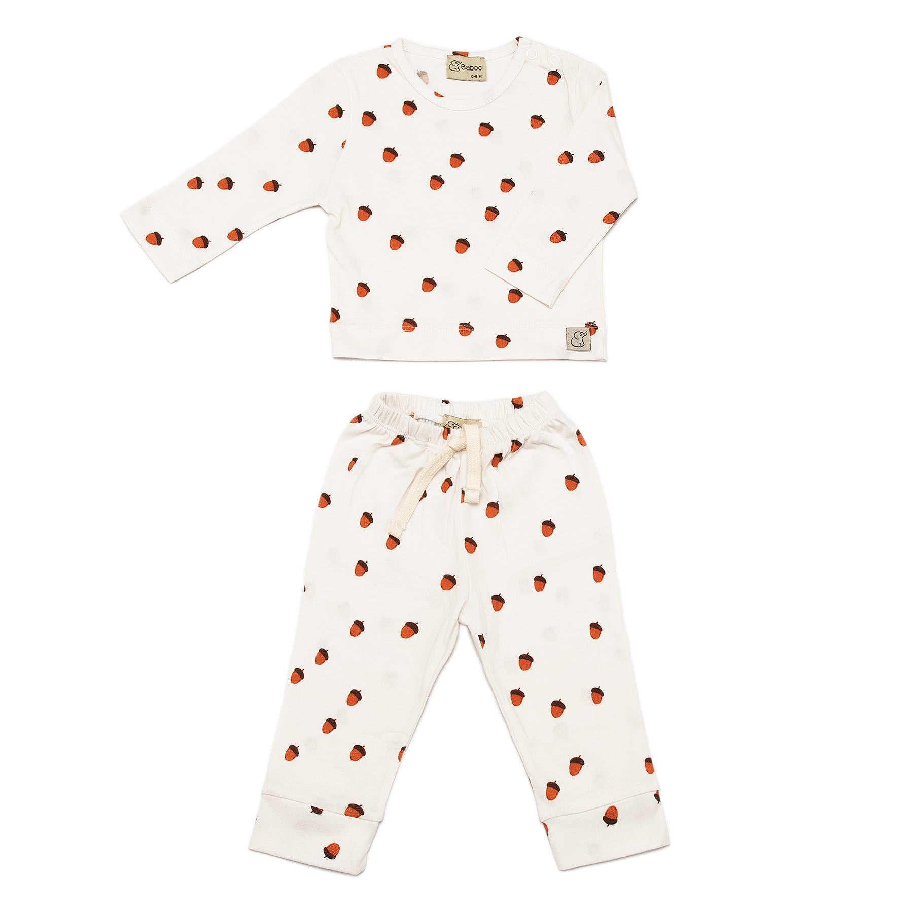 Patterned Organic Cotton Fabric Baby and Child Bottom and Top Set Cream