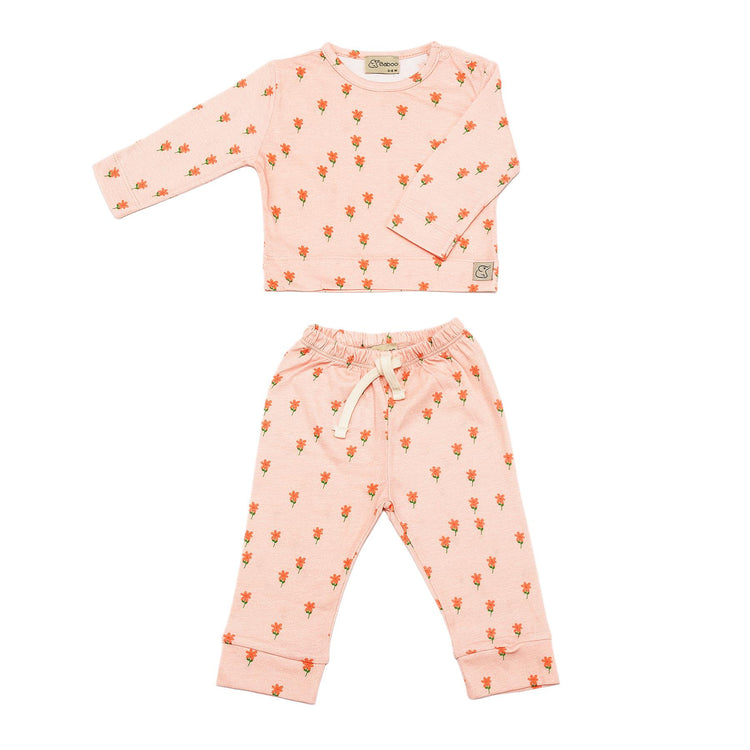Patterned Organic Cotton Fabric Baby and Kids Bottom and Top Set Pink