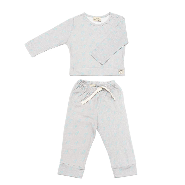 Patterned Organic Cotton Fabric Baby and Kids Bottom and Top Set Gray