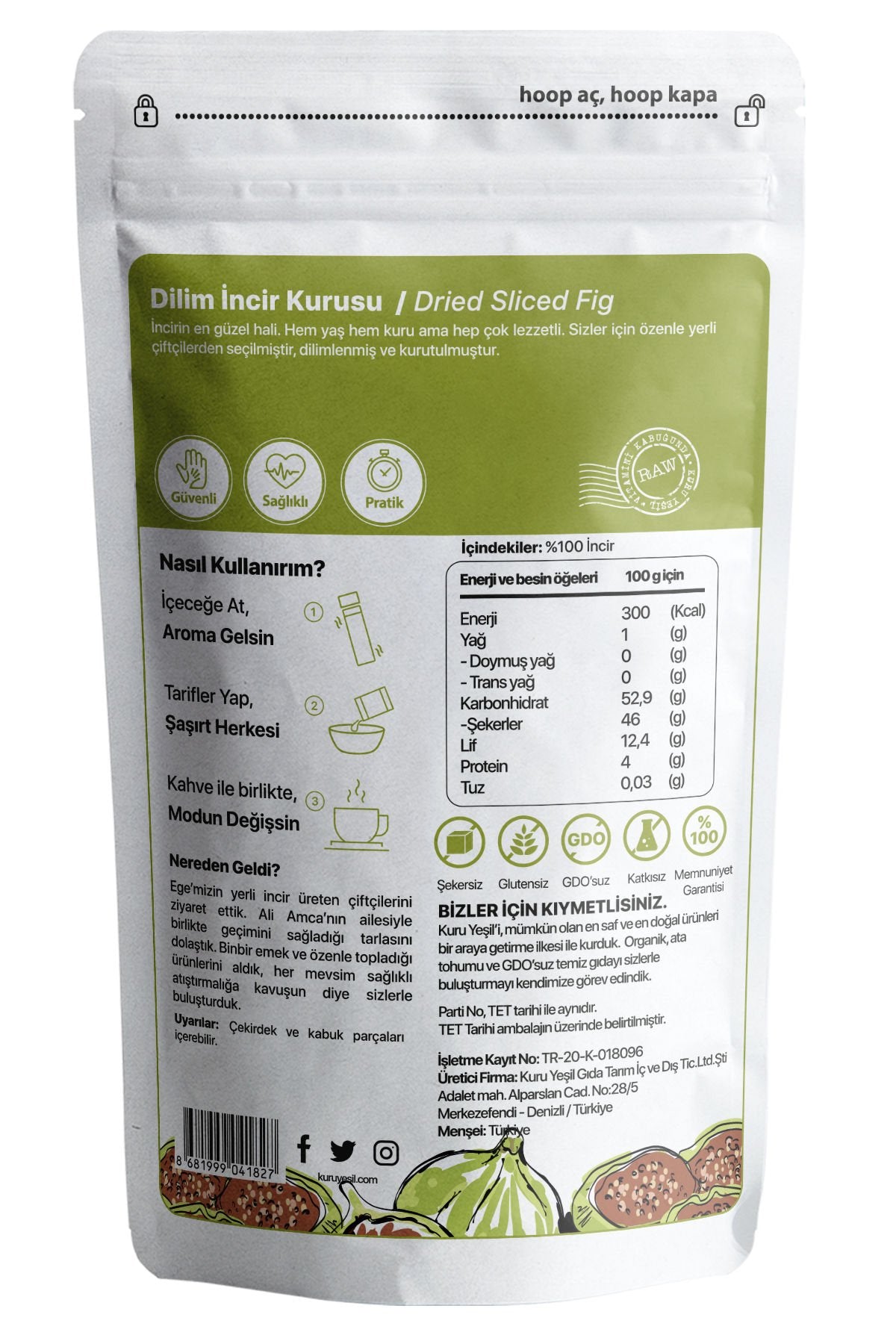 Kuru Yeşil Dried Fig Slices 100 g