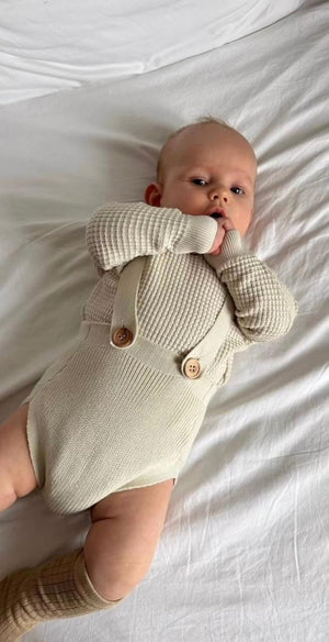 Frosted Organic Cotton Baby Knitted Jumpsuit Cream