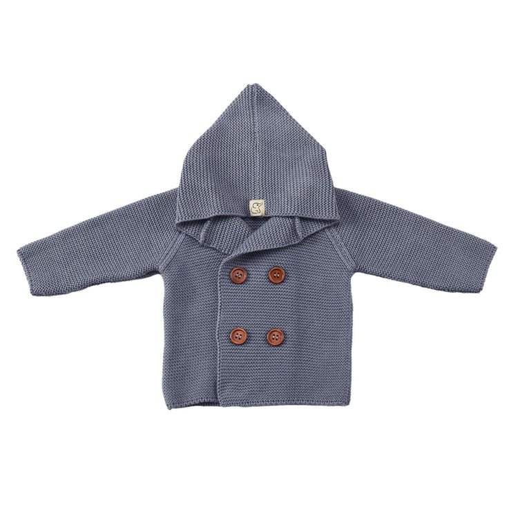 Double Breasted Hooded Cardigan Pants Socks Gift Set Blue - EFENDINA PAZAR - BABOO - 8691810009097