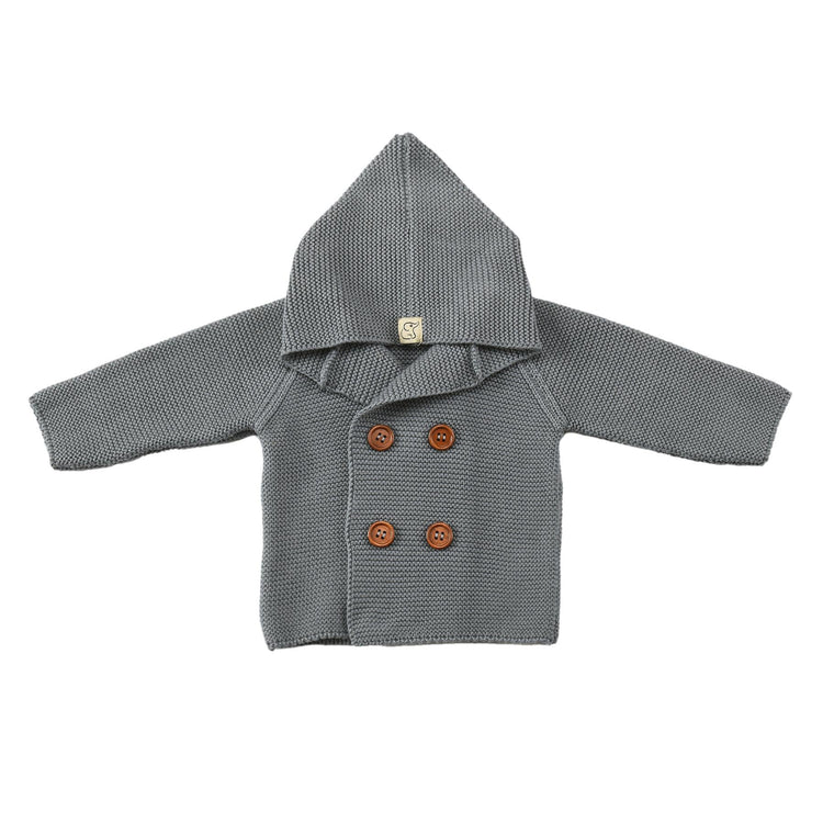Double Breasted Hooded Cardigan Pants Socks Gift Set Gray - EFENDINA PAZAR - BABOO - 8691810009851