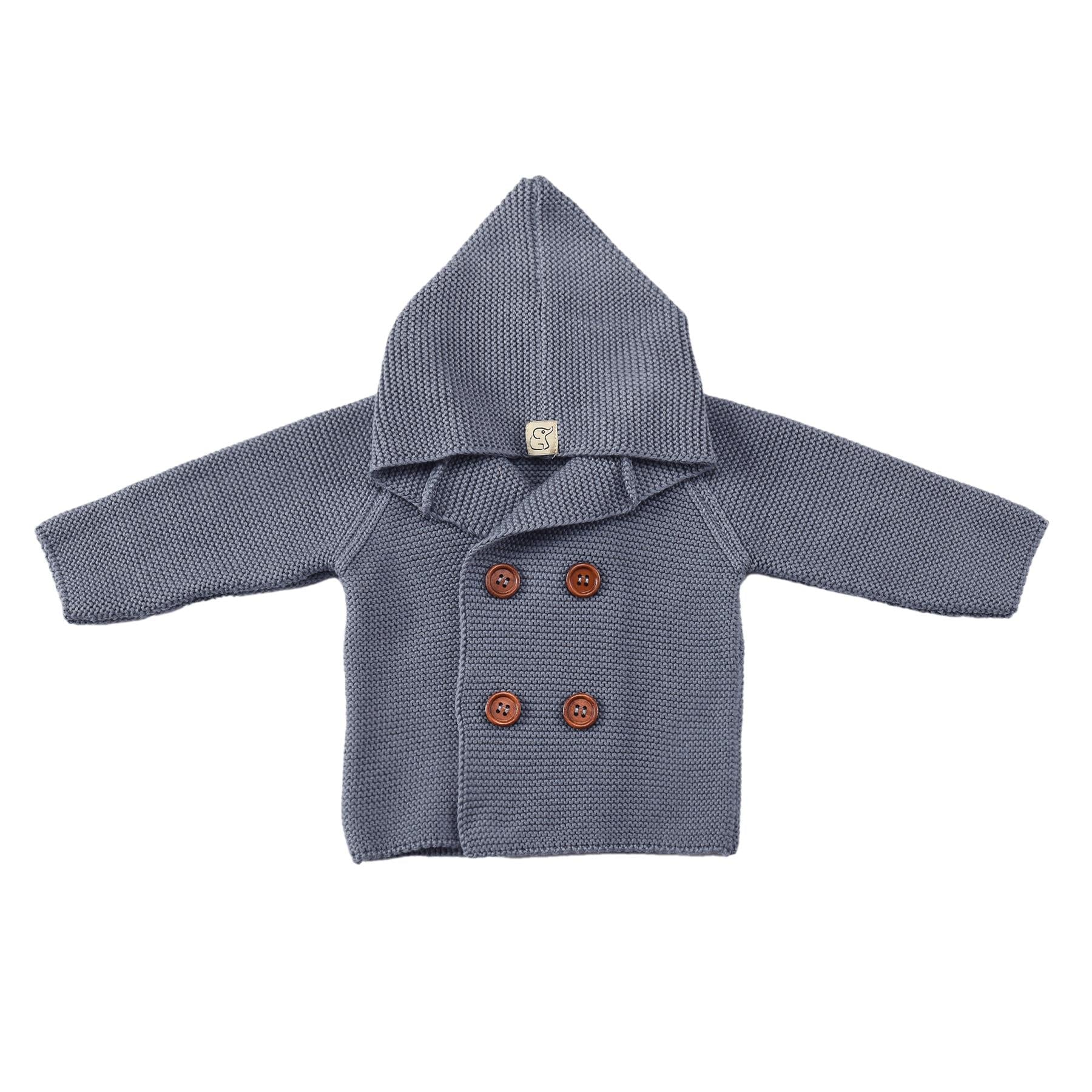 Double Breasted Hooded Organic Cotton Baby and Kids Cardigan Blue - EFENDINA PAZAR - BABOO - 8691810001244